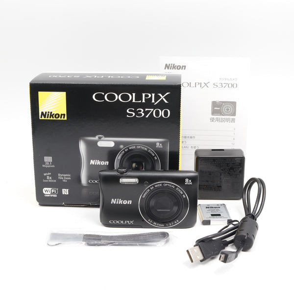 【美品】Nikon デジタルカメラ COOLPIX S3700 ブラック 光学8倍ズーム 2005万画素 S3700BK